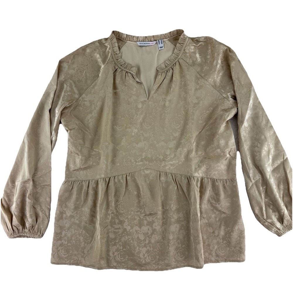 Isaac Mizrahi Live! Stretch Jacquard Shirred Peplum Blouse 14 Regular Gold
